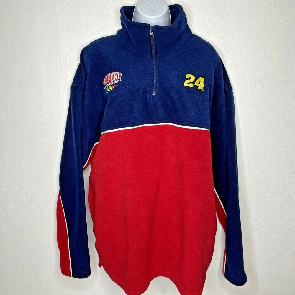 Winners Circle Jeff Gordon #24 NASCAR Fleece Pullover 1/4 Zip Mens L Blue Red